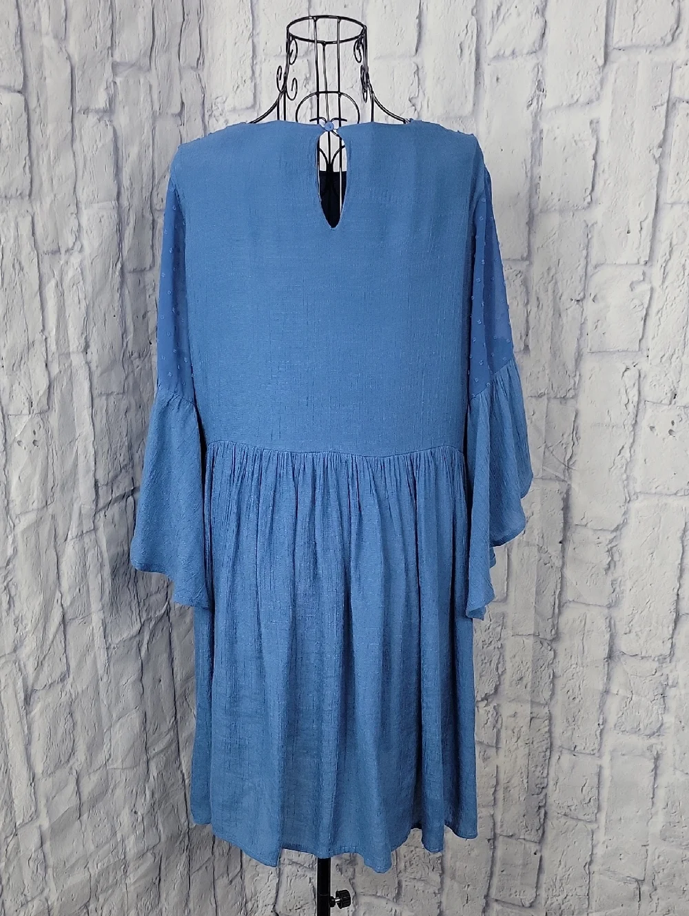 Umgee‎ Blue Embroidered Floral Boho Peasant Bell Sleeves Dress Large - Picture 8 of 10